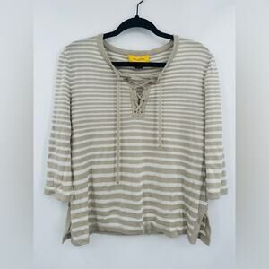 ST. JOHN | Tan Striped Wool Blend Lightweight Sweater Size Medium